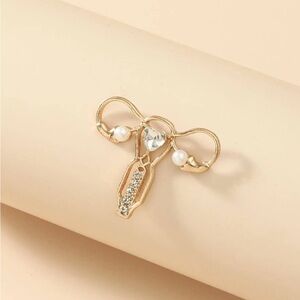 Gold Female Uterus Lapel Pin Brooch w/ Rhinestones Women Health Care NWT